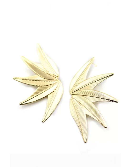 Metal Yaprak Küpe - Altın