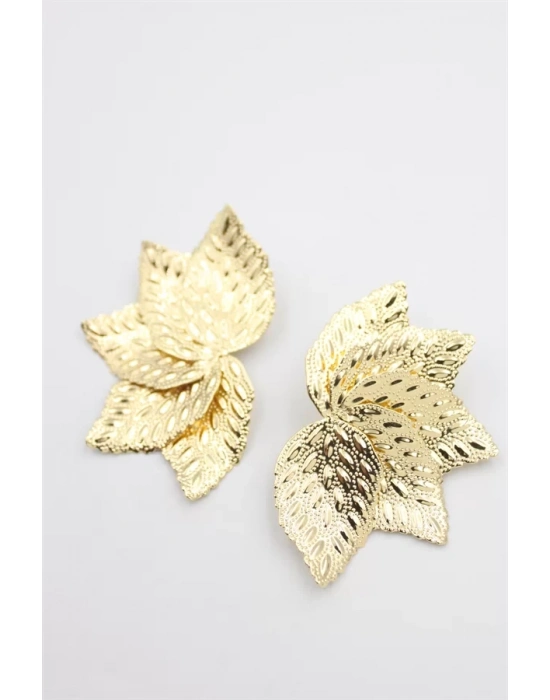 Metal Yaprak Küpe - Altın