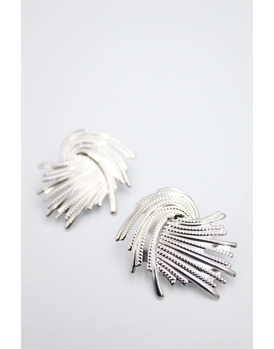 Metal Yaprak Küpe - Gümüş