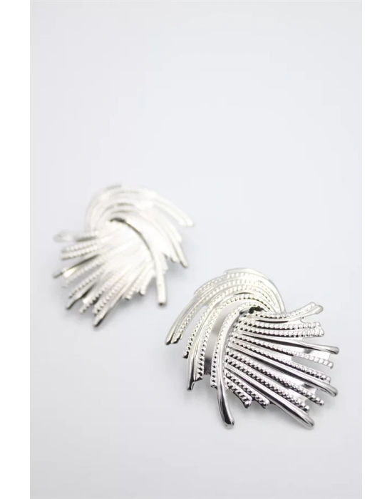 Metal Yaprak Küpe - Gümüş