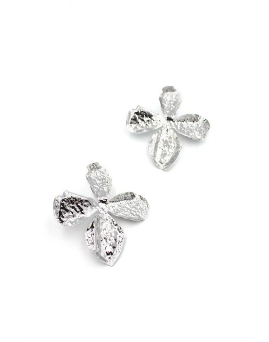 Metal Yaprak Küpe - Gümüş