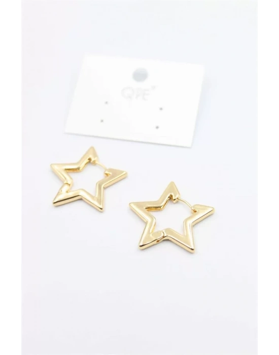 Metal Yıldız Küpe - Altın