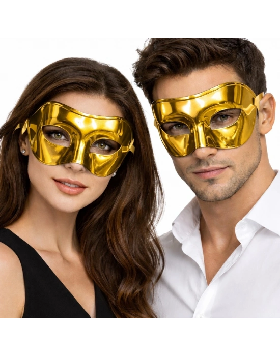 Metalize Parlak Parti Maskesi Altın Gold Renk 16x7 cm