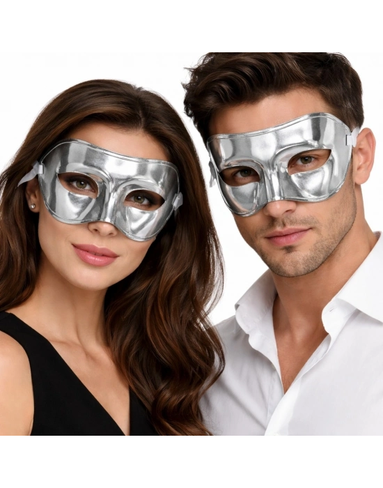 Metalize Parlak Parti Maskesi Gümüş Renk 16x7 Cm