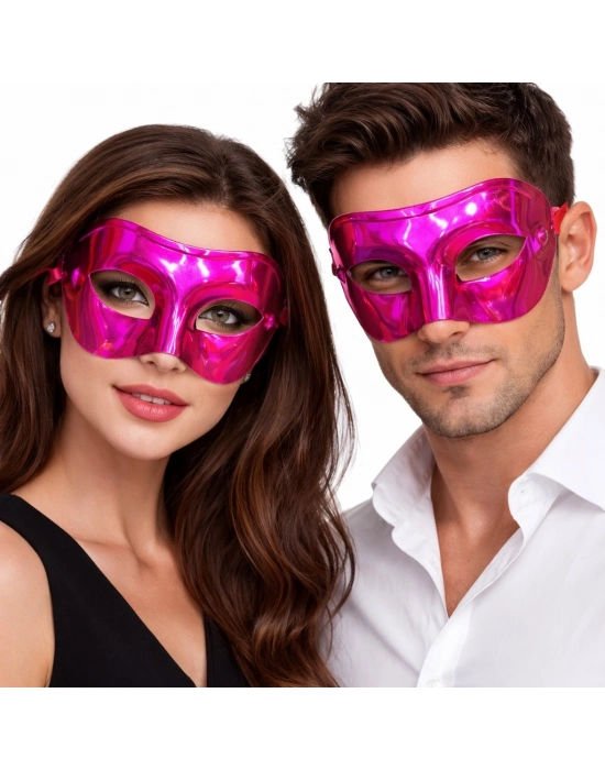 Metalize Parlak Parti Maskesi Pembe Renk 16x7 cm