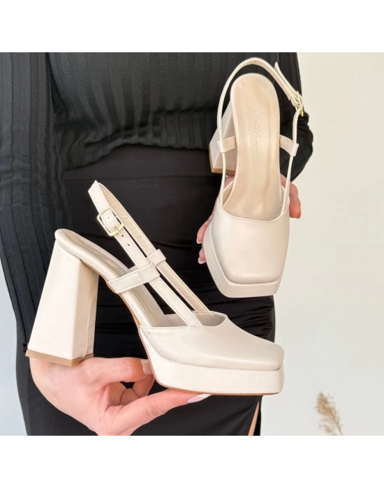 Mety Bej Cilt Topuklu Ayakkabı