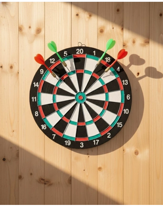 ® 15 İnç Dart Tahtası 4 Metal Uçlu Dart Oku Dayanıklı Ahşap Gövde