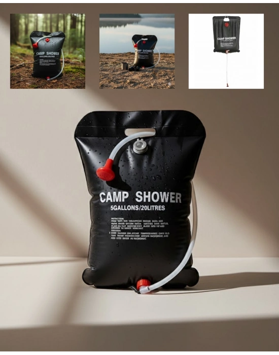 ® Güneş Enerjili Dış Mekan Duşu 20 Litre Dayanıklı PVC Kamp Duş Sistemi