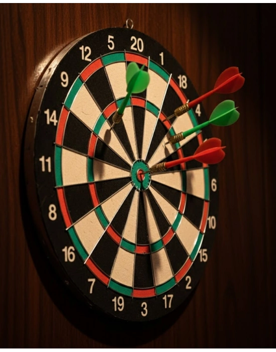 ® Kaliteli Ahşap 15 İnç Dart Tahtası Kolay Montajlı 4 Ok