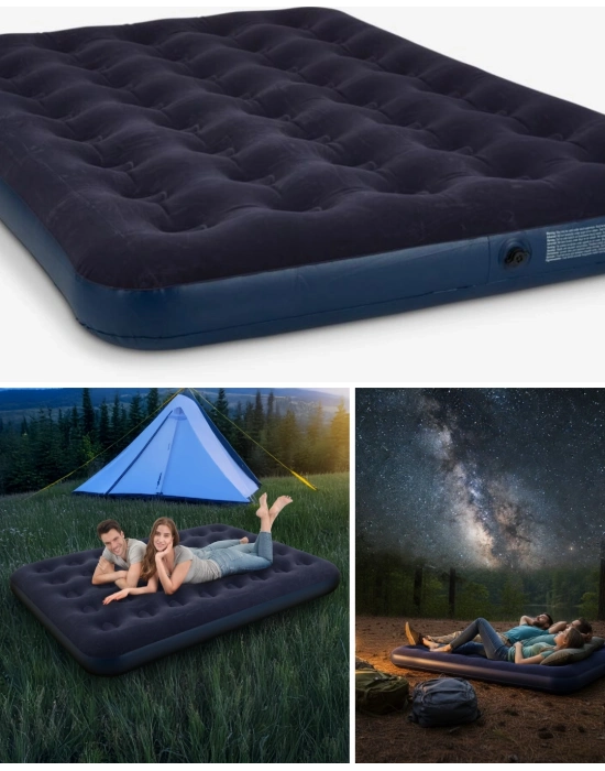 ® Konforlu Çift Kişilik Şişme Yatak Flokeli Yüzey Dayanıklı Gövde