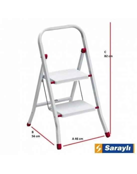 ® Saraylı Pratik Metal Merdiven Beyaz 2 Basamaklı