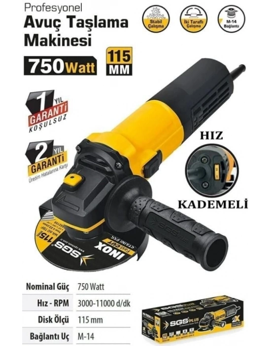 ® SGS 511 Devir Ayarlı Avuç Taşlama 115 750 Watt