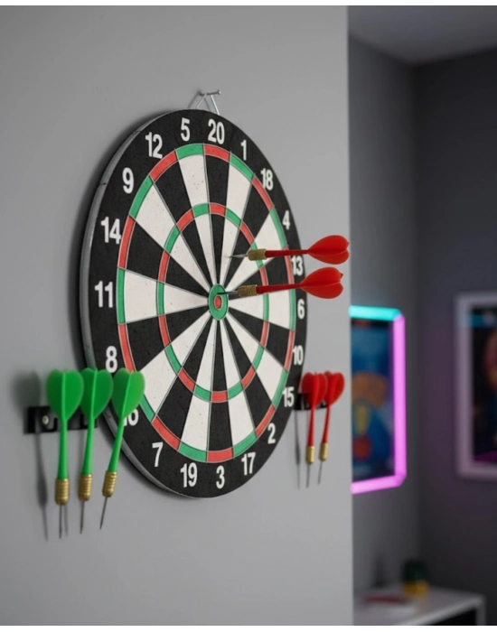 ® Şık Tasarımlı Dart Tahtası 12 İnç Dayanıklı Ahşap Gövde