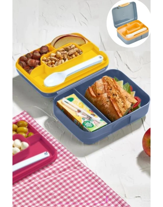 Meyve Suyu Bölmeli - Tabaklı Beslenme Kabı  Diyet Kabı -çatal Bıçak Kaşık Dahildir