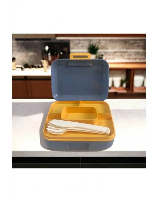 Meyve Suyu Bölmeli - Tabaklı Beslenme Kabı  Diyet Kabı -çatal Bıçak Kaşık Dahildir