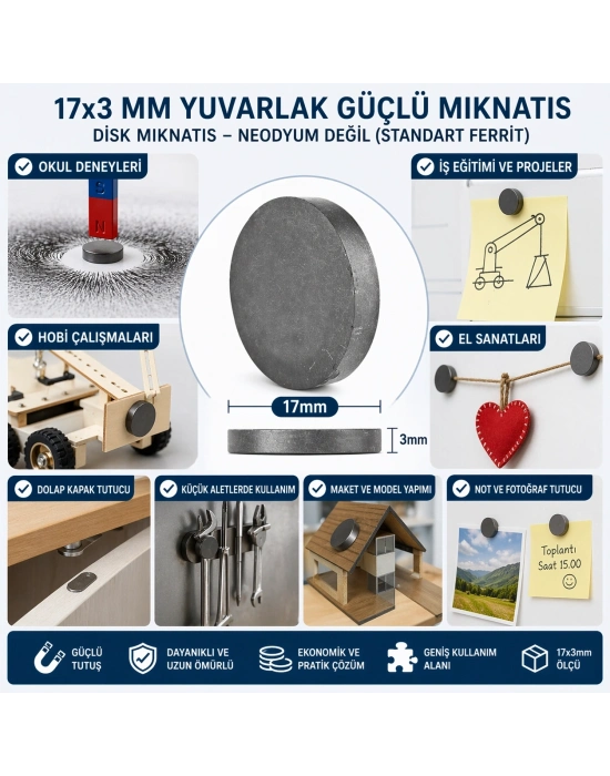 Mıknatıs 17x3 Mm Yuvarlak Güçlü Mıknatıs Disk Mıknatıs