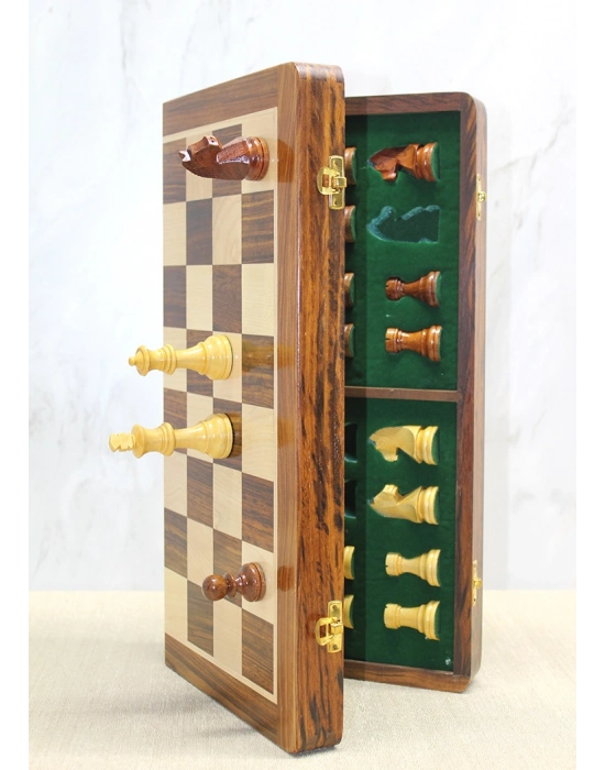 Mıknatıs Taşlı Ahşap Katlanabilir Kutulu Satranç Oyunu 40 Cm