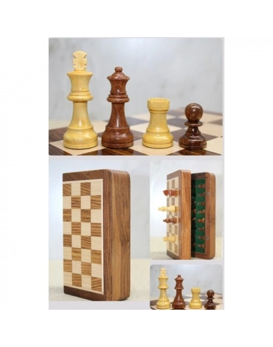 Mıknatıs Taşlı Ahşap Katlanabilir Kutulu Satranç Seti 12.5 cm