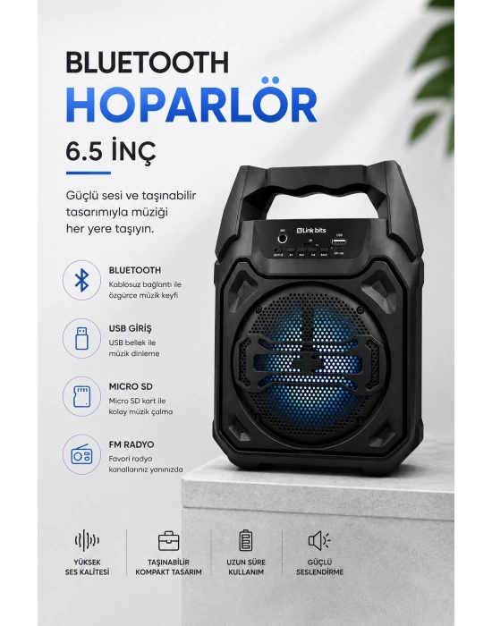 Mikrofonlu Bluetooth Ses Sistemli USB, Micro SD, FM ve Uzun Pil Ömrü