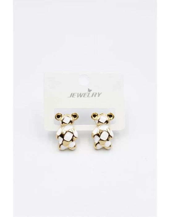 Mineli Ayıcık Küpe - Beyaz