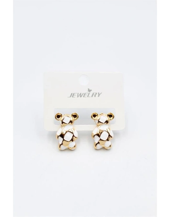 Mineli Ayıcık Küpe - Beyaz