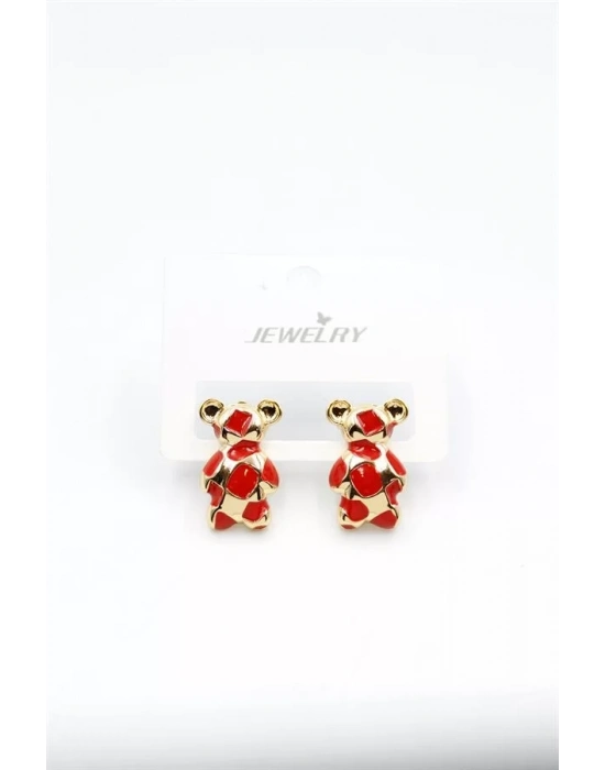 Mineli Ayıcık Küpe - Kırmızı