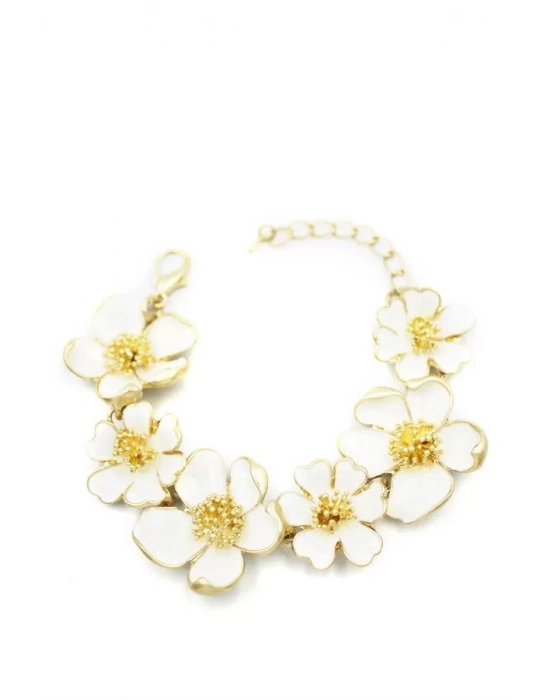 Mineli Çiçek Bileklik - Krem
