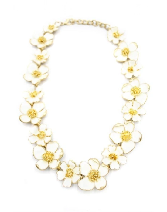 Mineli Çiçek Kolye - Krem