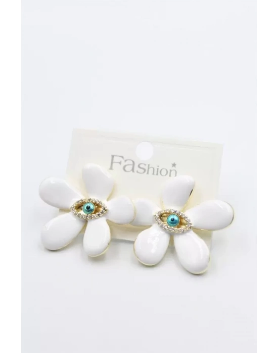 Mineli Çiçek Küpe - Beyaz