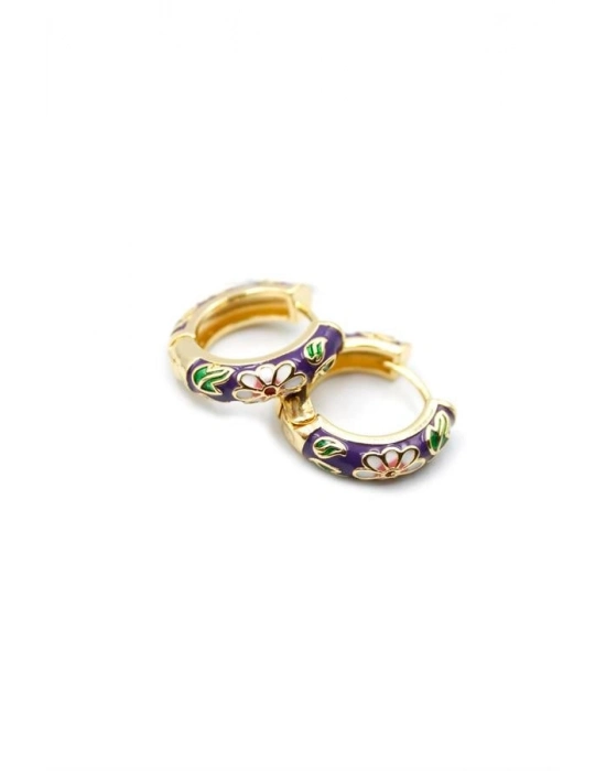 Mineli Çiçek Küpe - Mor