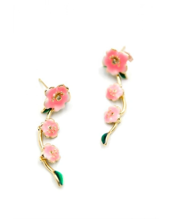 Mineli Çiçek Küpe - Pembe