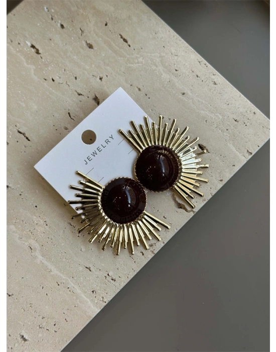 Mineli Güneş Küpe - Kahverengi