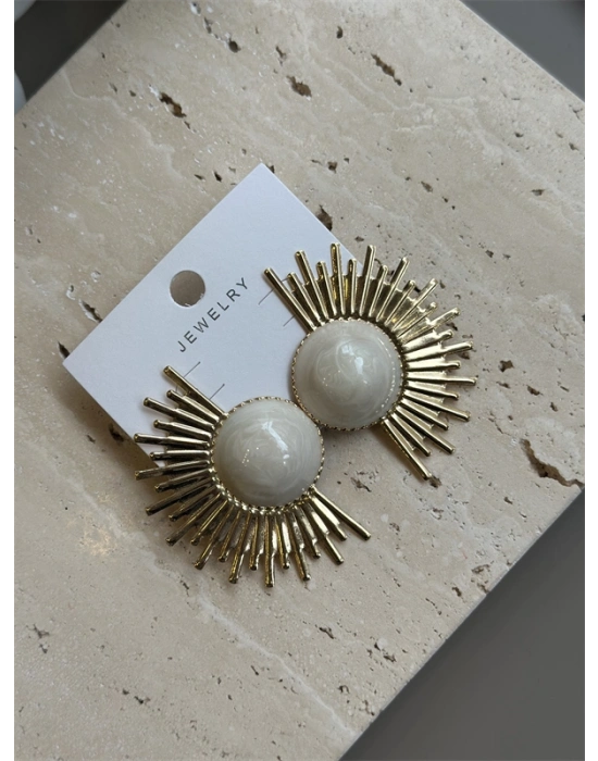 Mineli Güneş Küpe - Krem