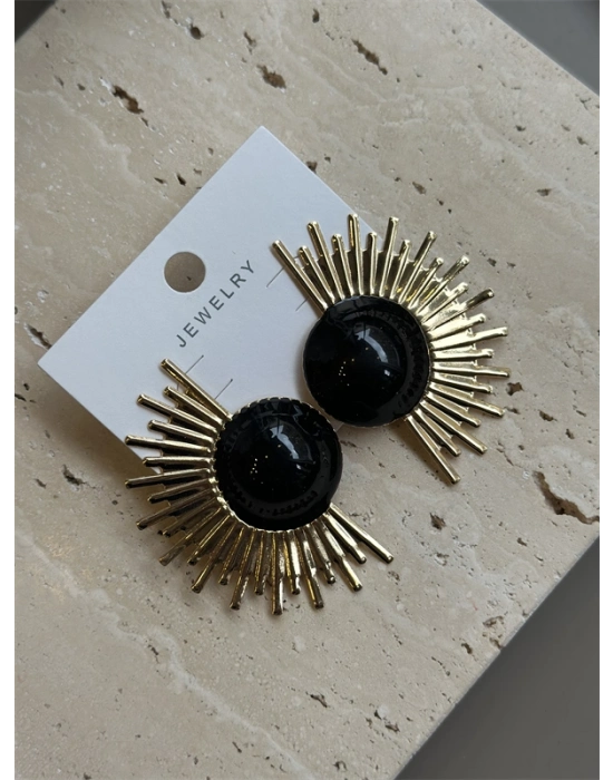 Mineli Güneş Küpe - Siyah