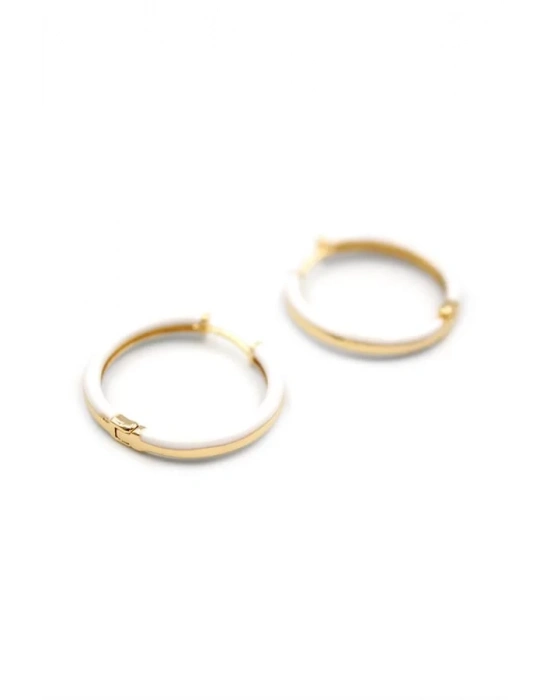 Mineli Halka Küpe - Beyaz