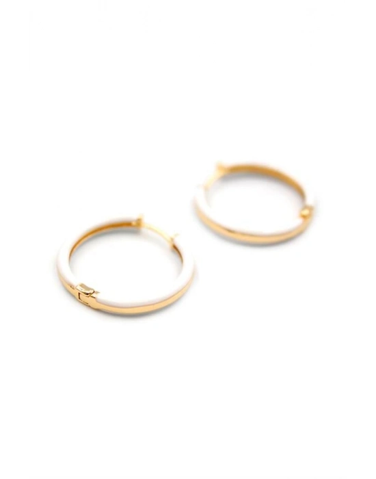 Mineli Halka Küpe - Beyaz