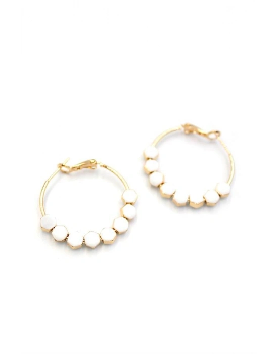 Mineli Halka Küpe - Beyaz