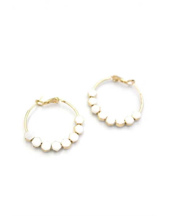 Mineli Halka Küpe - Beyaz