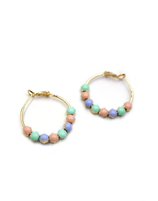 Mineli Halka Küpe - ÇOK RENKLİ