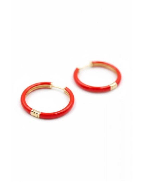 Mineli Halka Küpe - Kırmızı