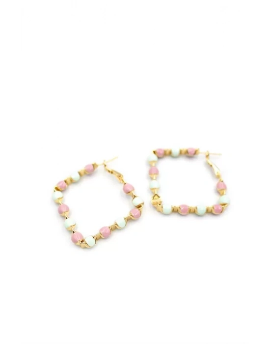 Mineli Halka Küpe - Pembe