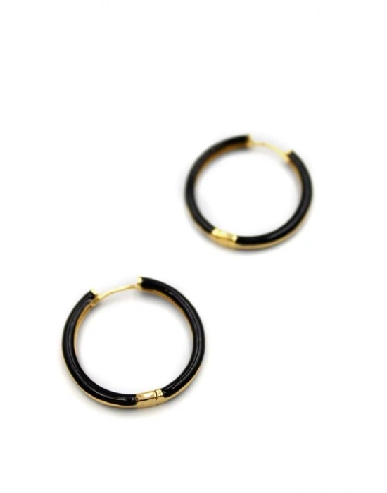 Mineli Halka Küpe - Siyah