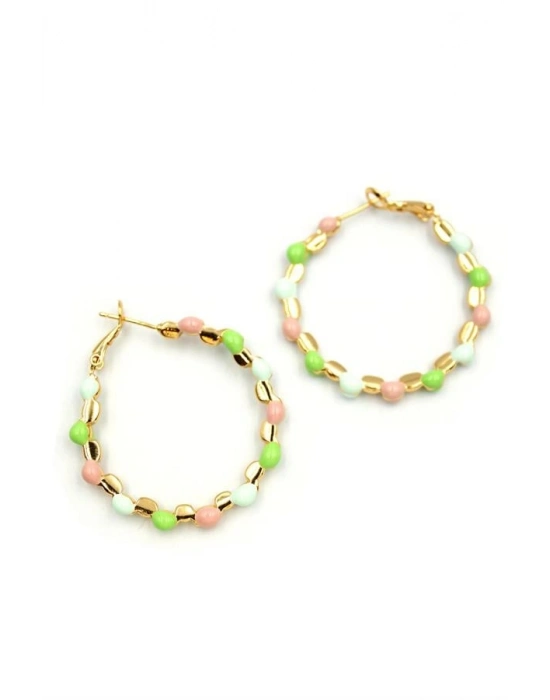 Mineli Halka Küpe - Yeşil