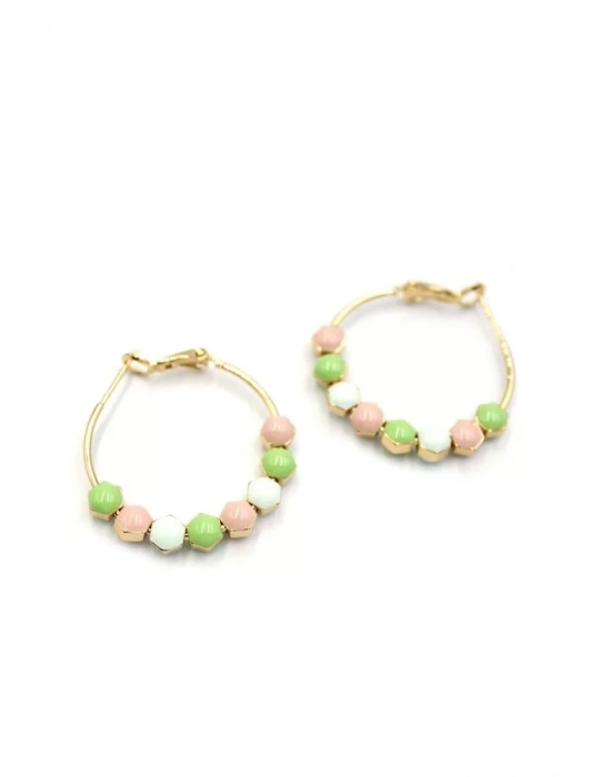 Mineli Halka Küpe - Yeşil