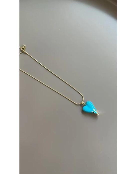 Mineli Kalp Kolye - Mavi