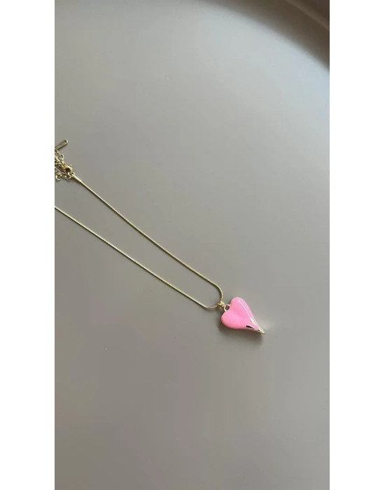 Mineli Kalp Kolye - Pembe