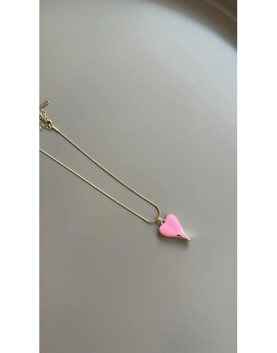 Mineli Kalp Kolye - Pembe