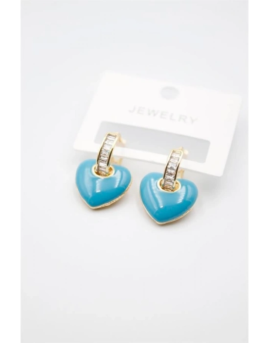 Mineli Kalp Küpe - Turkuaz