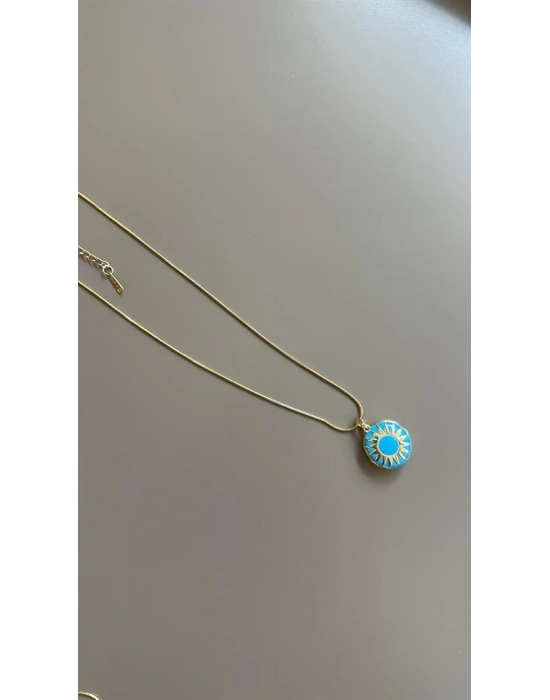 Mineli Kapaklı Kolye - Mavi