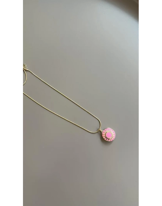 Mineli Kapaklı Kolye - Pembe